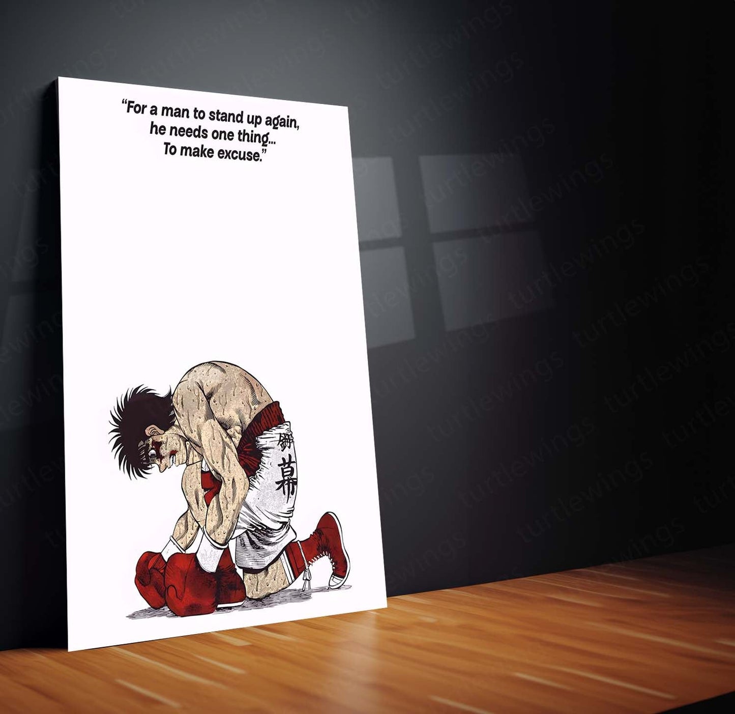 Quote Metal Poster | Hajime No Ippo – For a Man to Stand Up Again | Anime Boxing Motivation Metal Frame | Inspirational Wall Art