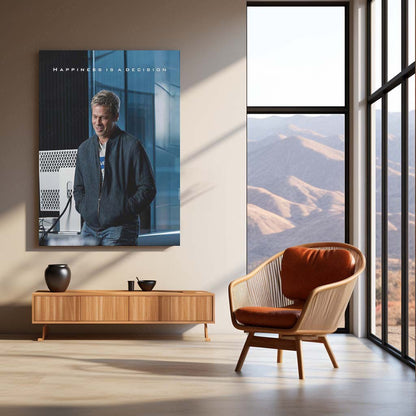 Quote Metal Poster | Brad Pitt – Happiness Is a Decision | Positive Mindset Motivational Metal Frame | Inspirational Wall Art by TurtleWings