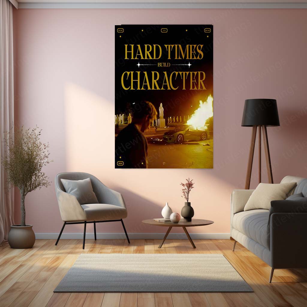 Quote Metal Poster | Hard Times Build Character | Cinematic Motivation Metal Frame | Resilience Wall Art