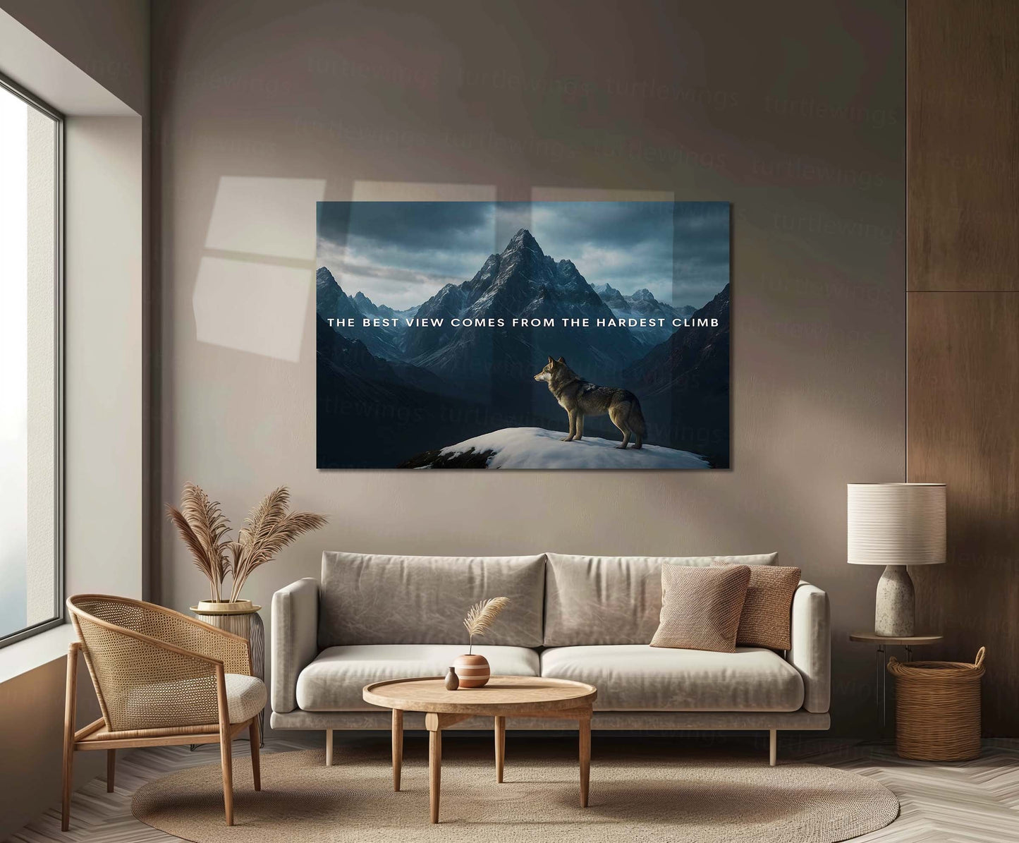 Quote Metal Poster | The Best View Comes from the Hardest Climb – Wolf & Mountain Metal Poster