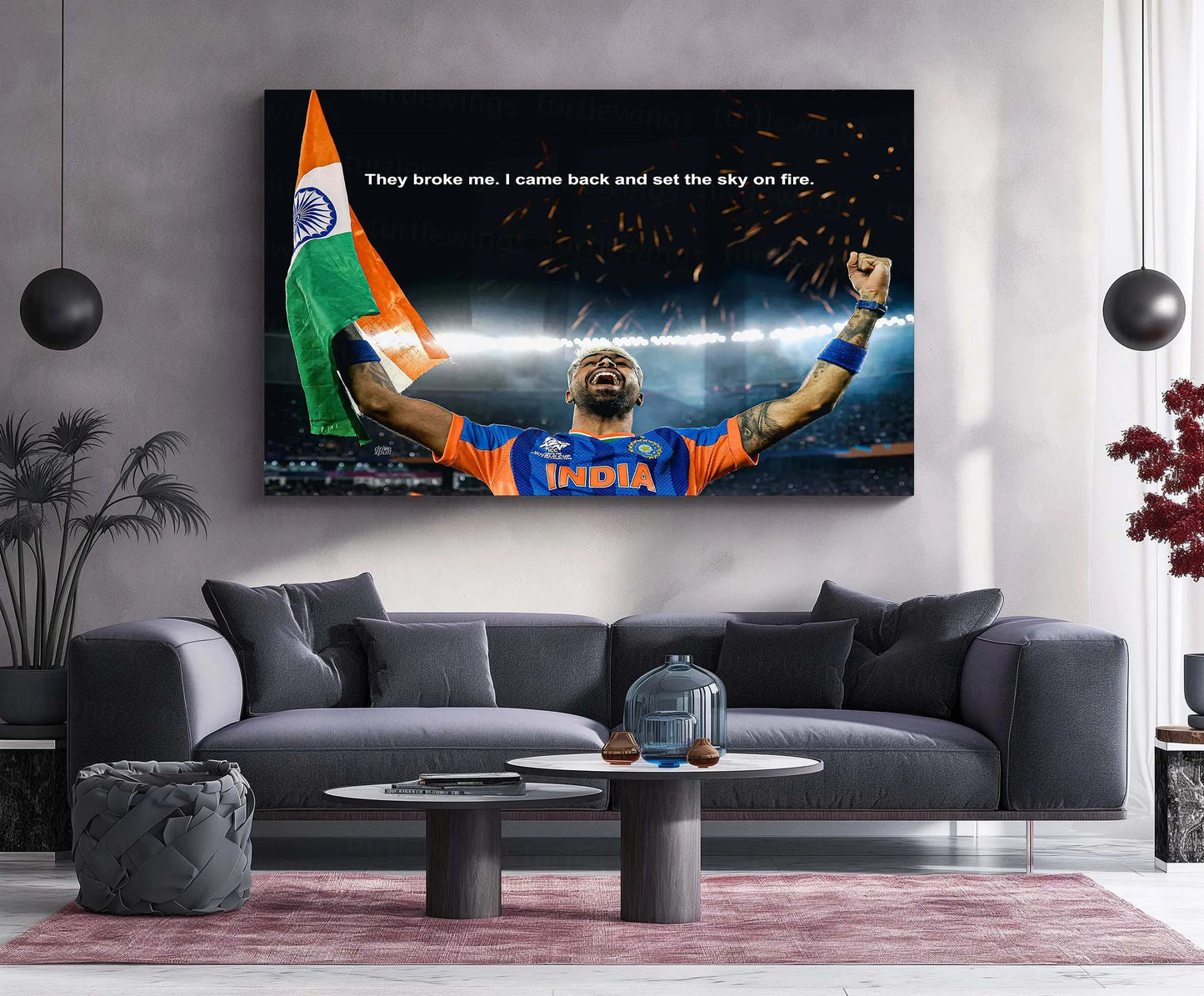 Cricket Metal Frame | Hardik Pandya – They Broke Me, I Came Back And Set The Sky On Fire | ICC Men's T20 World Cup 2026 Metal Frame - TURTLEWINGS 