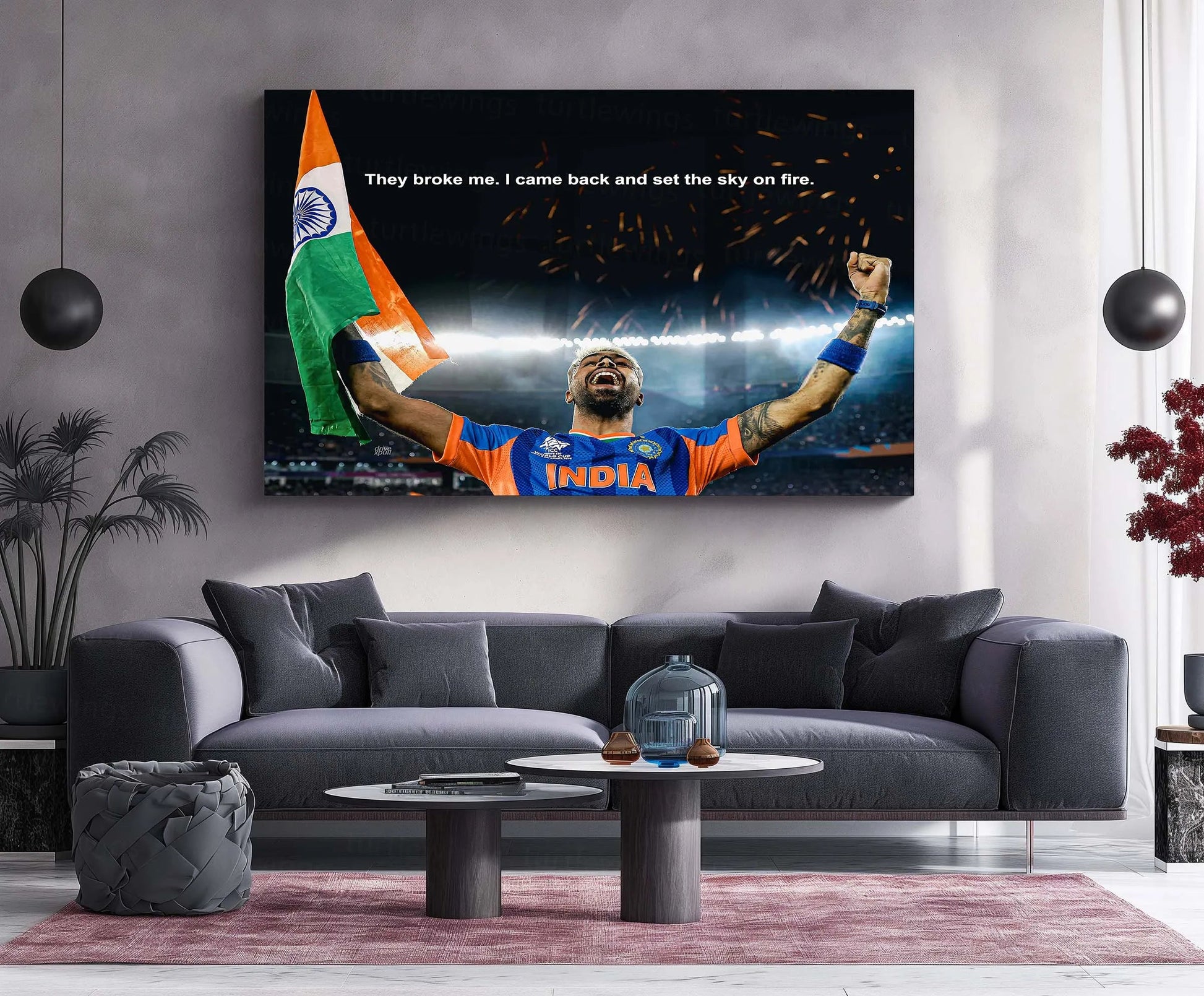 Cricket Metal Frame | Hardik Pandya – They Broke Me, I Came Back And Set The Sky On Fire | ICC Men's T20 World Cup 2026 Metal Frame - TURTLEWINGS 