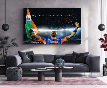 Cricket Metal Frame | Hardik Pandya – They Broke Me, I Came Back And Set The Sky On Fire | ICC Men's T20 World Cup 2026 Metal Frame - TURTLEWINGS 