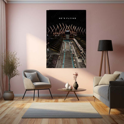 Formula 1 – He’s Flying | Abu Dhabi Night Race Metal Frame | F1 Circuit Racing Wall Art by TurtleWings