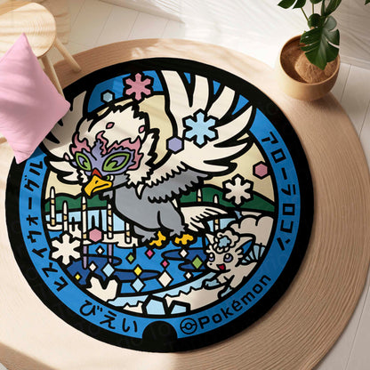 Hisuian Braviary Round Flat Rug | Pokémon Inspired Floor Mat | Anti-Slip 3 mm Absorbent Circle Flat Rug for Bedroom, Gaming Room & Anime Decor