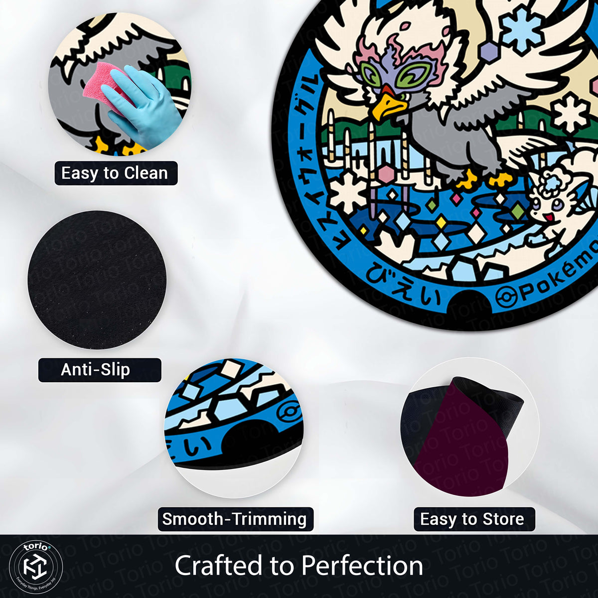 Hisuian Braviary Round Flat Rug | Pokémon Inspired Floor Mat | Anti-Slip 3 mm Absorbent Circle Flat Rug for Bedroom, Gaming Room & Anime Decor