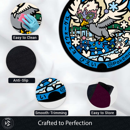 Hisuian Braviary Round Flat Rug | Pokémon Inspired Floor Mat | Anti-Slip 3 mm Absorbent Circle Flat Rug for Bedroom, Gaming Room & Anime Decor