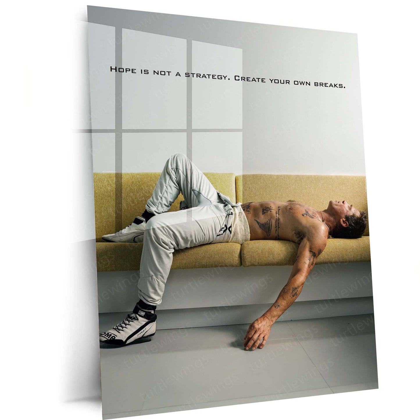 Quote Metal Poster | Brad Pitt – Hope Is Not a Strategy | Create Your Own Breaks Motivational Metal Frame | Success Mindset Wall Art by TurtleWings