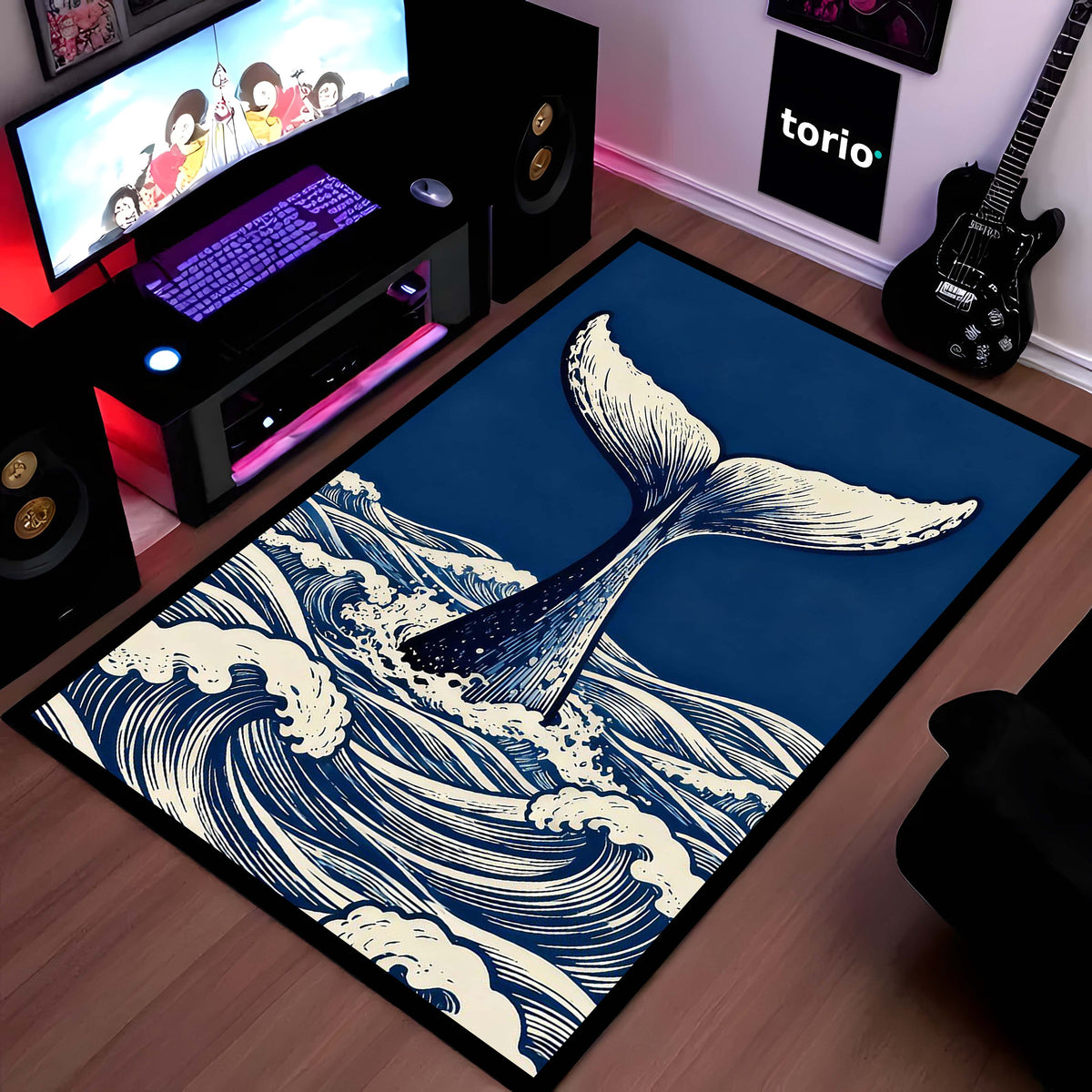 Humpback Whale Fluke Art Area Flat Rug | Majestic Ocean Wildlife Floor Mat | Artistic Marine Decor Flat Rug for Living Room, Office & Beach House Decor