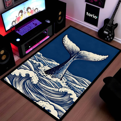 Humpback Whale Fluke Art Area Flat Rug | Majestic Ocean Wildlife Floor Mat | Artistic Marine Decor Flat Rug for Living Room, Office & Beach House Decor