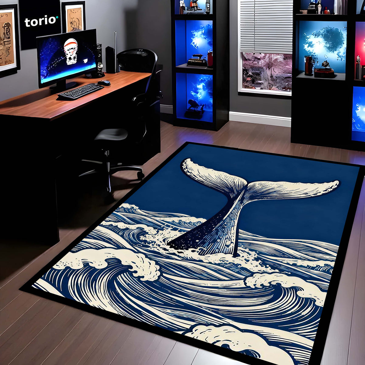 Humpback Whale Fluke Art Area Flat Rug | Majestic Ocean Wildlife Floor Mat | Artistic Marine Decor Flat Rug for Living Room, Office & Beach House Decor