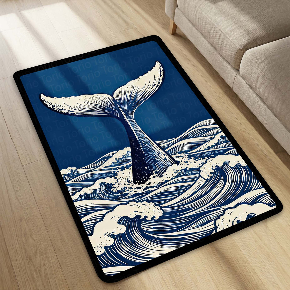 Humpback Whale Fluke Art Area Flat Rug | Majestic Ocean Wildlife Floor Mat | Artistic Marine Decor Flat Rug for Living Room, Office & Beach House Decor