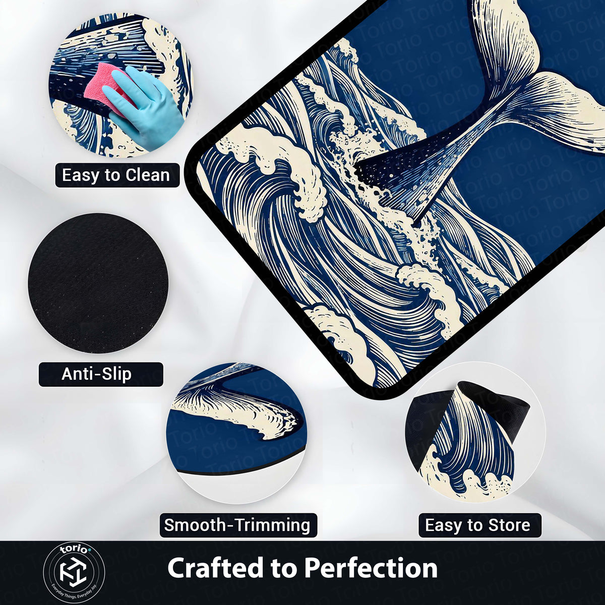 Humpback Whale Fluke Art Area Flat Rug | Majestic Ocean Wildlife Floor Mat | Artistic Marine Decor Flat Rug for Living Room, Office & Beach House Decor