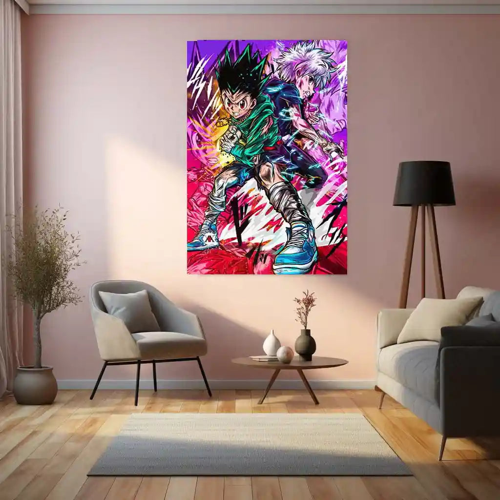 Anime Metal Poster | Hunter × Hunter – Unbreakable Will | Pink Power Metal Frame | Elite Anime Battle Wall Art - TURTLEWINGS