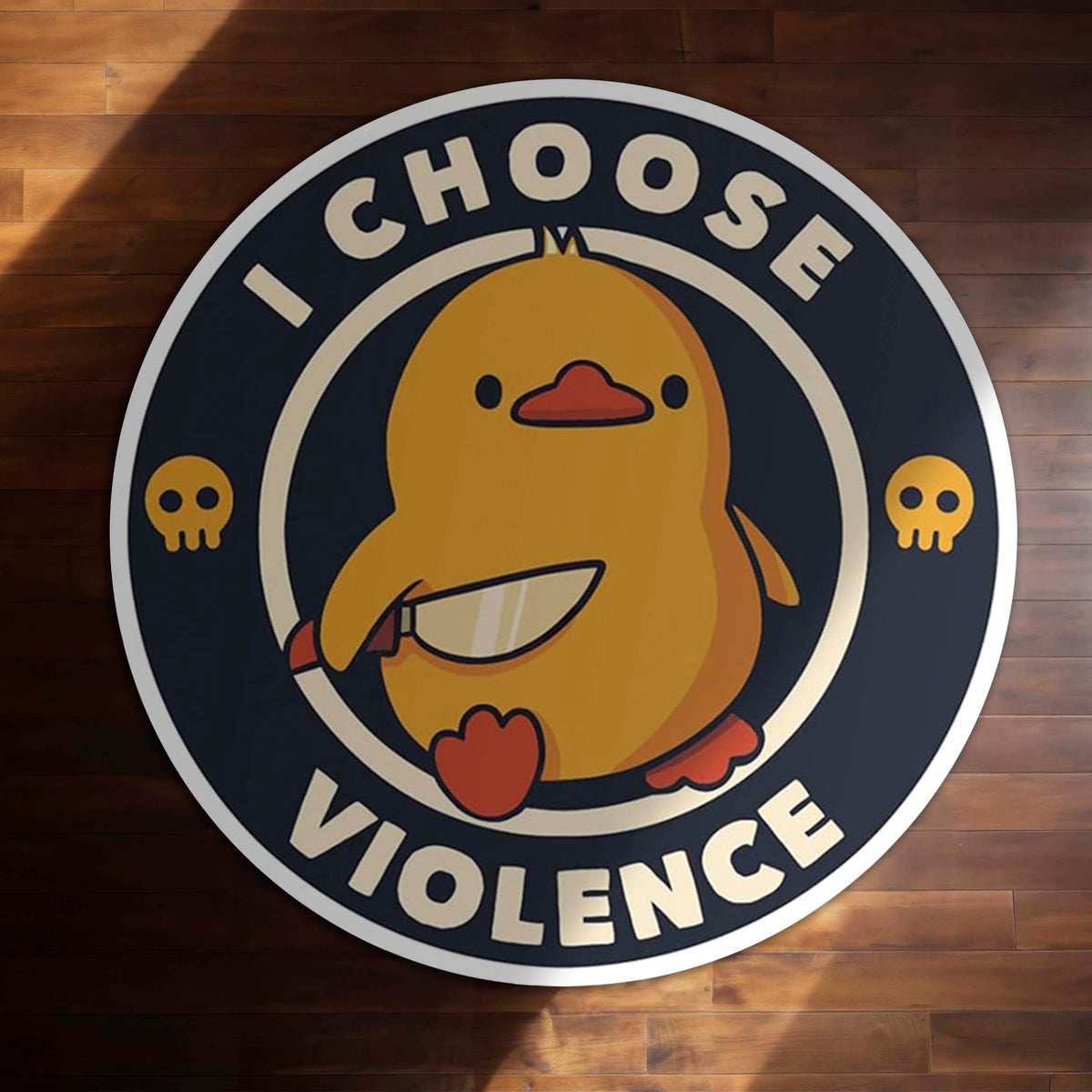 I Choose Violence Duck Round Flat Rug | Funny Meme Floor Mat | Anti-Slip 3 mm Absorbent Circle Flat Rug for Bedroom, Gaming Room & Cute Room Decor