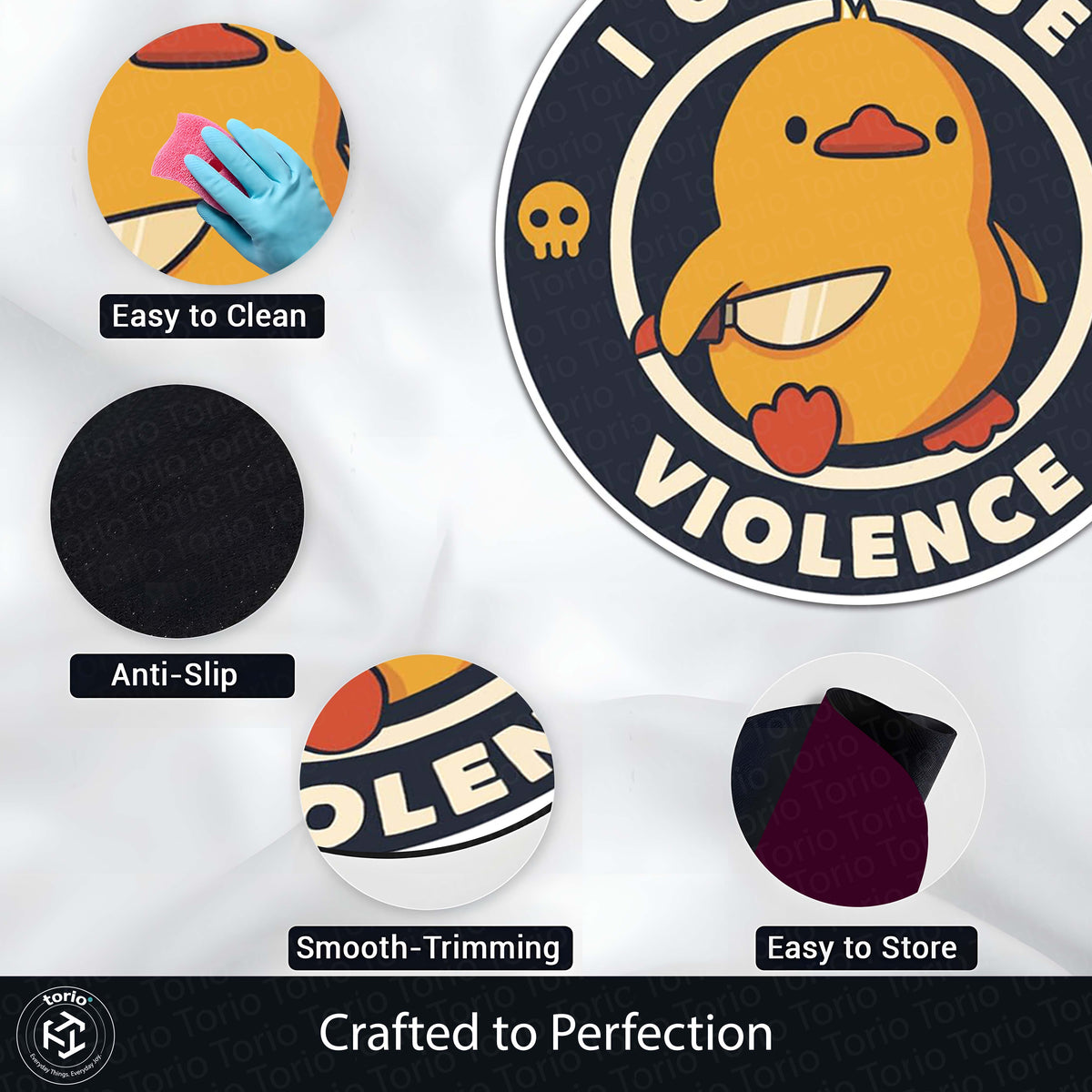 I Choose Violence Duck Round Flat Rug | Funny Meme Floor Mat | Anti-Slip 3 mm Absorbent Circle Flat Rug for Bedroom, Gaming Room & Cute Room Decor
