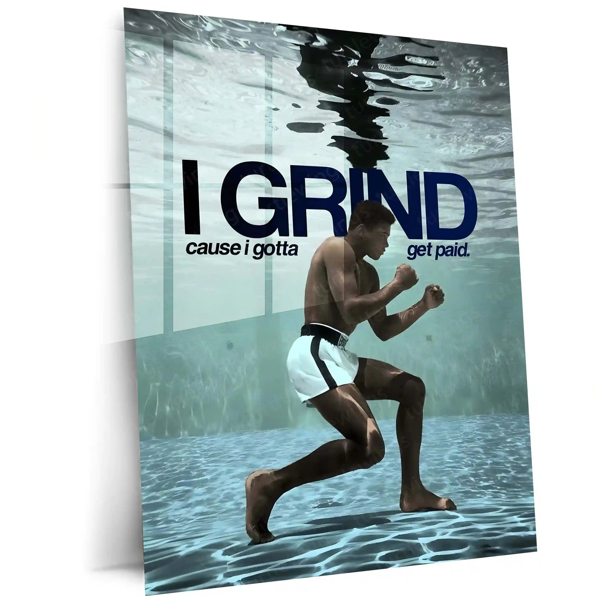 Quote Metal Poster | Muhammad Ali – I Grind Because I Get Paid Metal Frame Discipline, Hustle & Champion Work Ethic Motivational Wall Art | Boxing Legacy Quote Metal Poster - TURTLEWINGS 