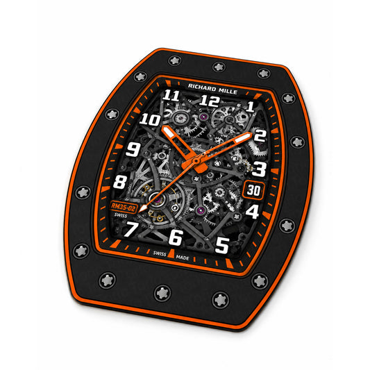 Richard Mille RM 35-02 Orange Skeleton Dial Flat Rug | Luxury Watch Face Area Flat Rug | Premium Mechanical Timepiece Floor Mat for Bedroom, Gaming Room & Collector Décor