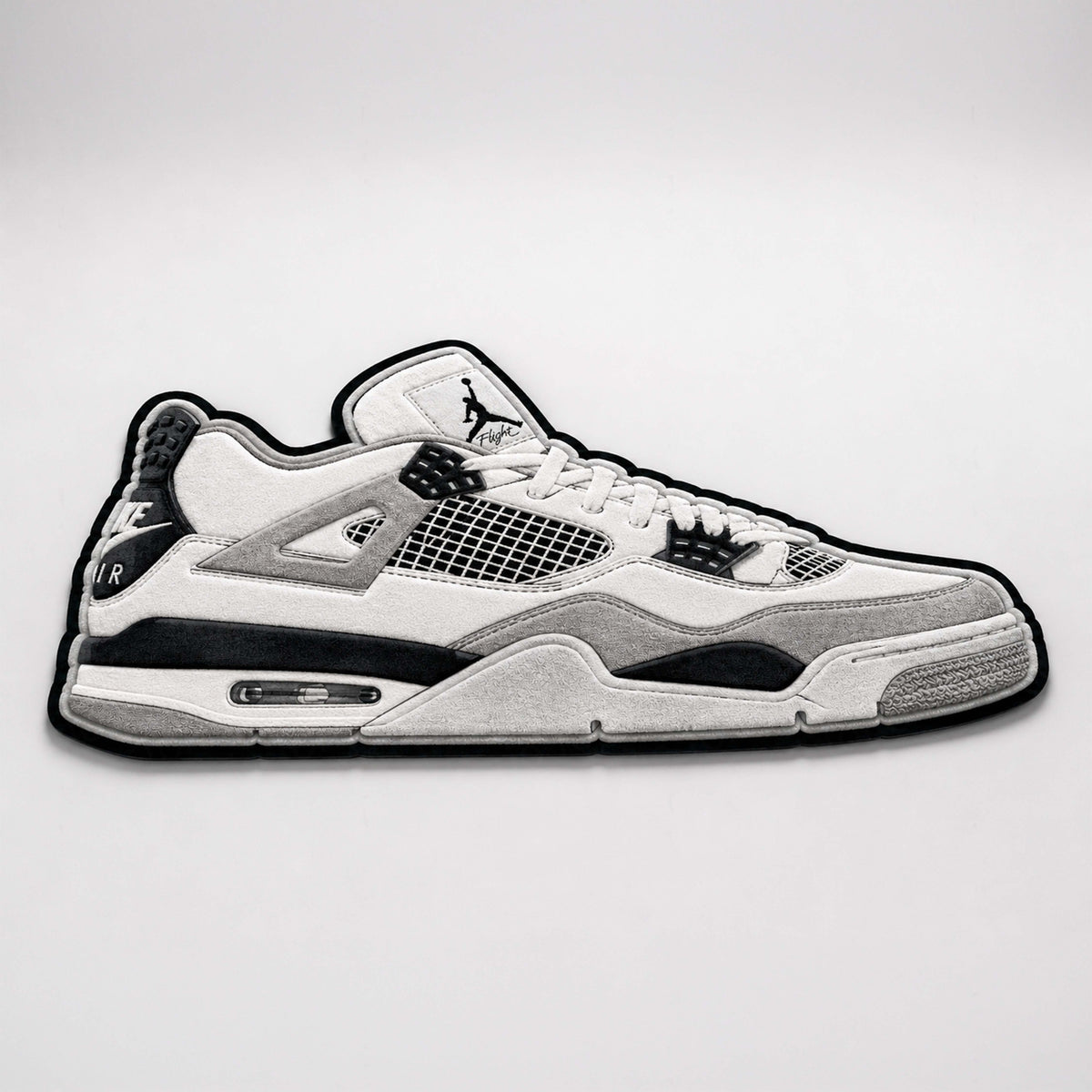 Air Jordan 4 Cut-out Flat Rug | Classic White & Black Sneaker Flat Rug | Premium Streetwear Room Decor