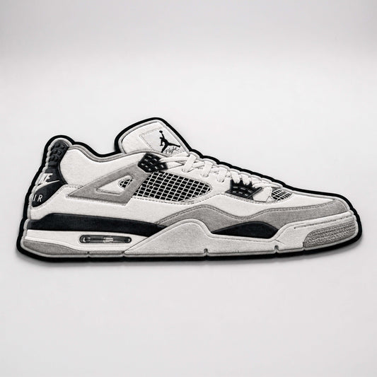 Air Jordan 4 Cut-out Flat Rug | Classic White & Black Sneaker Flat Rug | Premium Streetwear Room Decor
