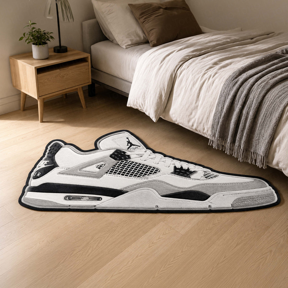 Air Jordan 4 Cut-out Flat Rug | Classic White & Black Sneaker Flat Rug | Premium Streetwear Room Decor