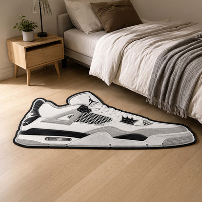 Air Jordan 4 Cut-out Flat Rug | Classic White & Black Sneaker Flat Rug | Premium Streetwear Room Decor