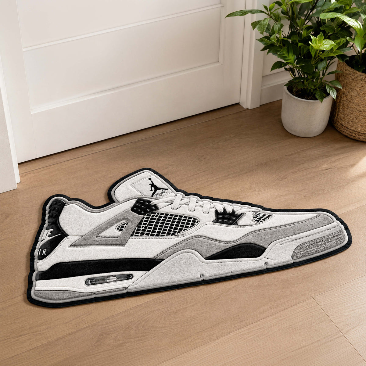 Air Jordan 4 Cut-out Flat Rug | Classic White & Black Sneaker Flat Rug | Premium Streetwear Room Decor