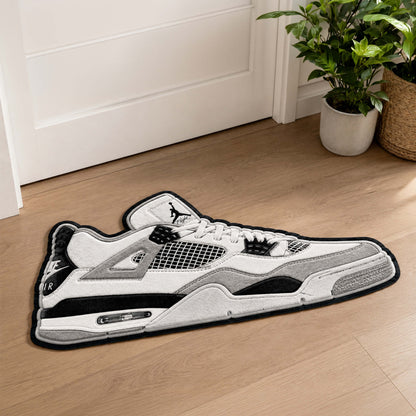 Air Jordan 4 Cut-out Flat Rug | Classic White & Black Sneaker Flat Rug | Premium Streetwear Room Decor