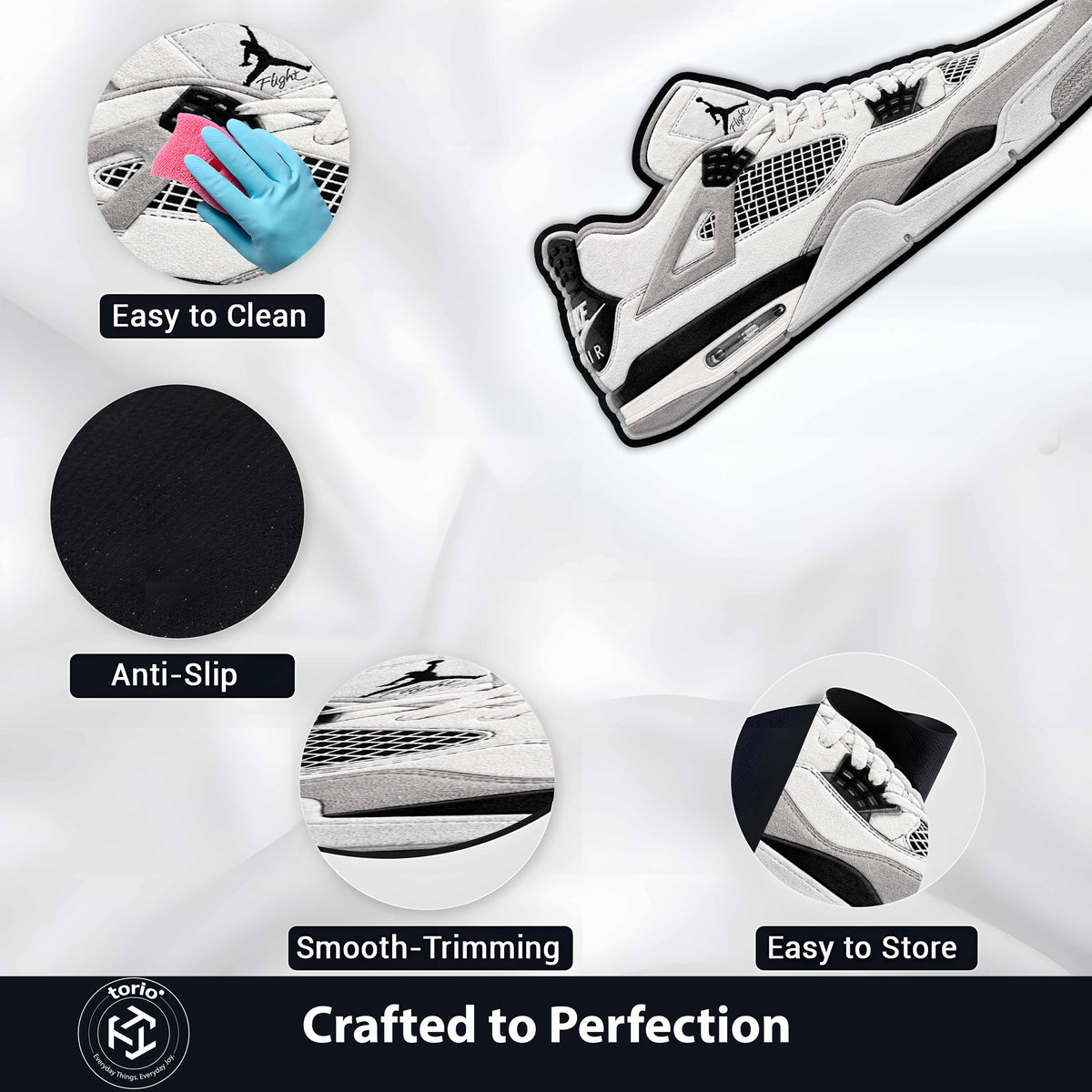 Air Jordan 4 Cut-out Flat Rug | Classic White & Black Sneaker Flat Rug | Premium Streetwear Room Decor