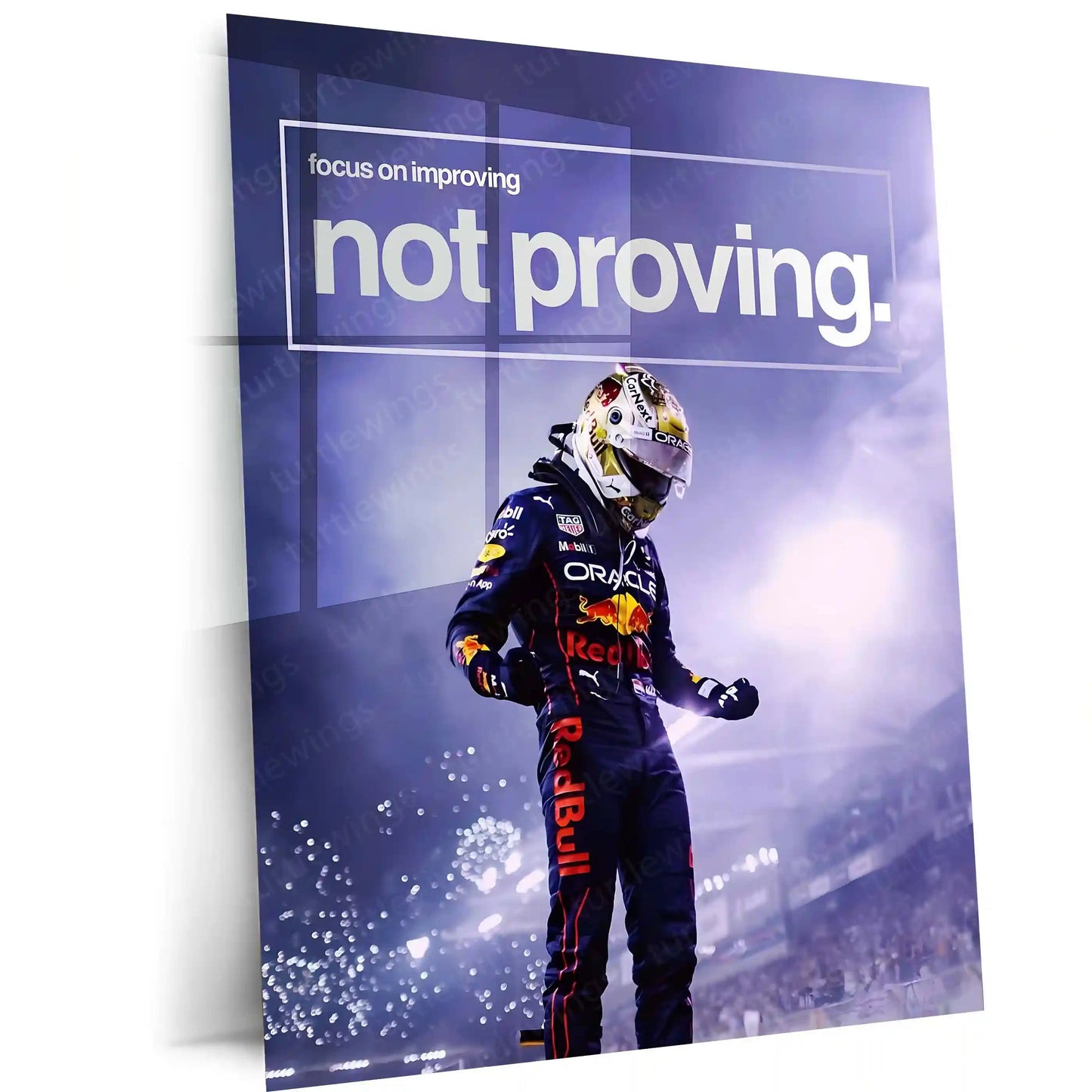 Quote Metal Poster | Max Verstappen – Improve, Don’t Prove Metal Frame Relentless Growth, Quiet Dominance & Champion Mindset Wall Art | “Focus on Improving, Not Proving” Quote - TURTLEWINGS 