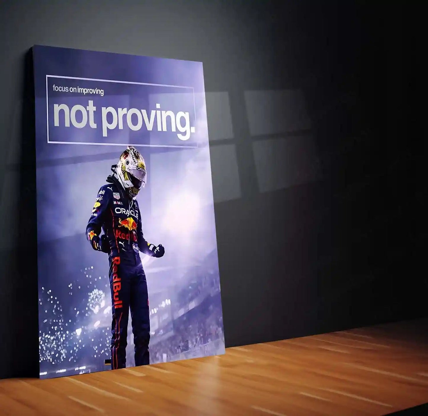 Quote Metal Poster | Max Verstappen – Improve, Don’t Prove Metal Frame Relentless Growth, Quiet Dominance & Champion Mindset Wall Art | “Focus on Improving, Not Proving” Quote - TURTLEWINGS 