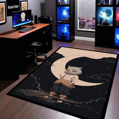 Inosuke Hashibira Demon Slayer Area Flat Rug | Moonlit Beast Breathing Anime Area Flat Rug | Premium Anime Bedroom & Gaming Room Floor Decor