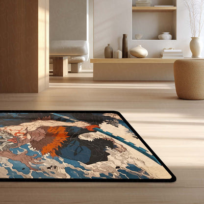 Inosuke Hashibira Anime Area Flat Rug | Demon Slayer Inspired Floor Mat | Beast Mask Anime Flat Rug for Bedroom, Gaming Room & Otaku Decor | Anti Slip Washable 3 mm Carpet