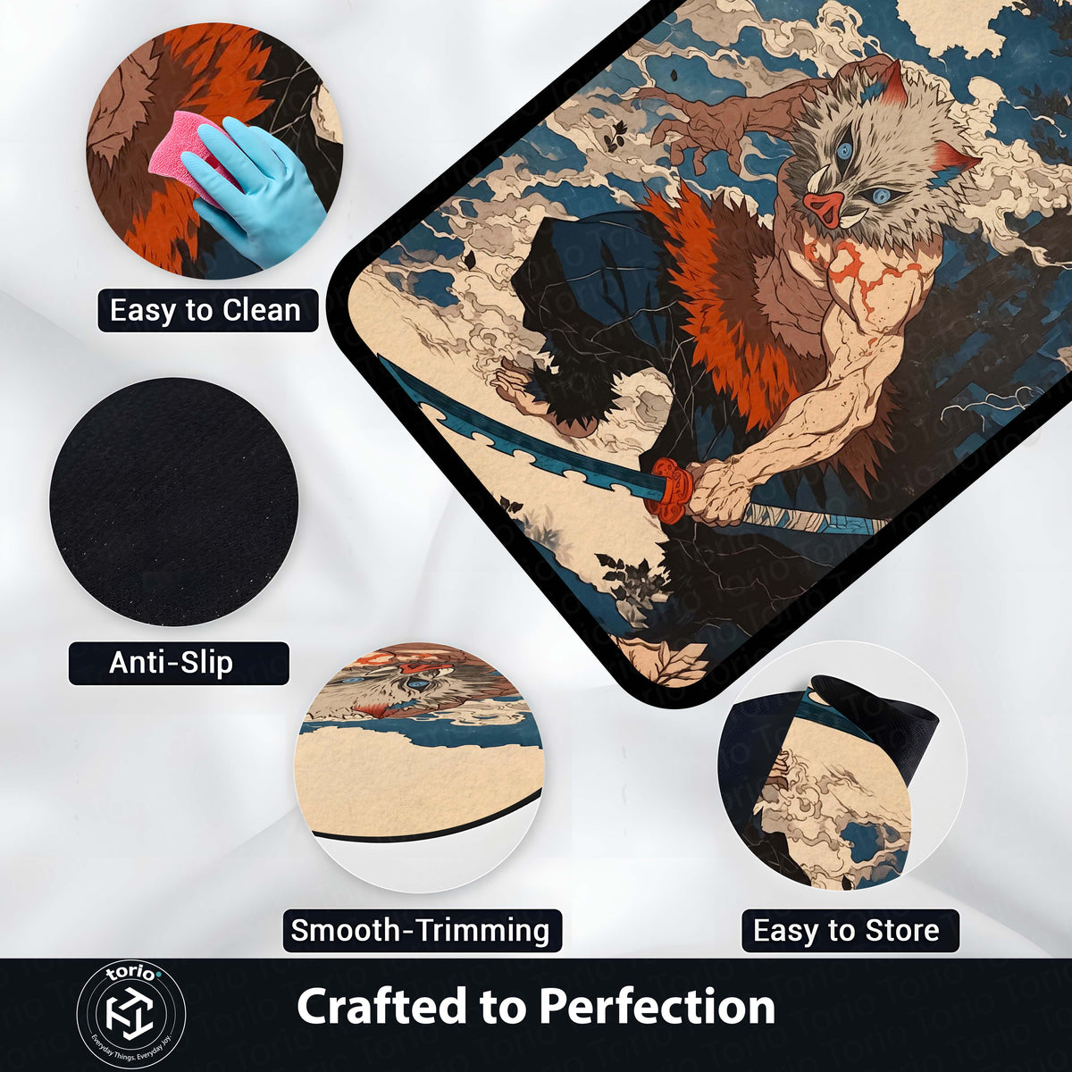 Inosuke Hashibira Anime Area Flat Rug | Demon Slayer Inspired Floor Mat | Beast Mask Anime Flat Rug for Bedroom, Gaming Room & Otaku Decor | Anti Slip Washable 3 mm Carpet