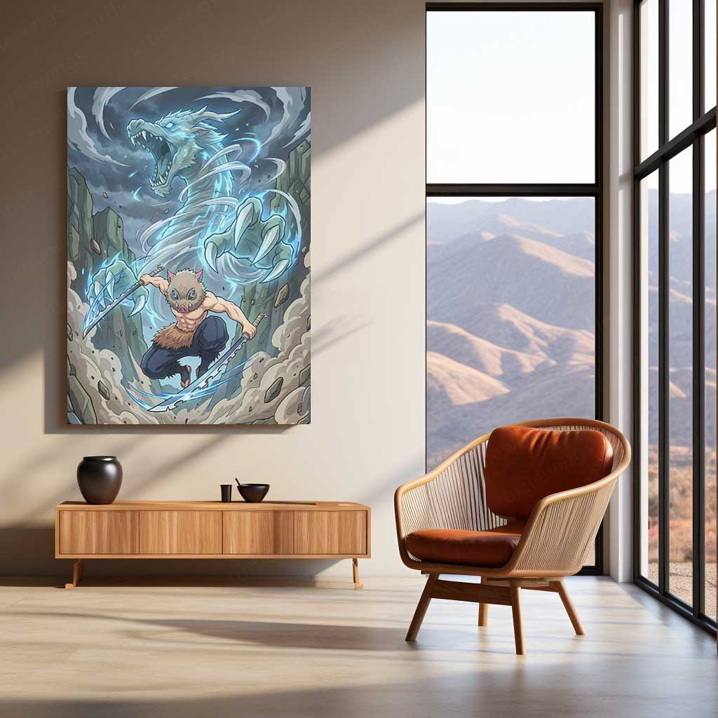 Anime Metal Poster | Inosuke Hashibira Beast Breathing Metal Poster | Demon Slayer Anime Wall Art | Premium Action Metal Print