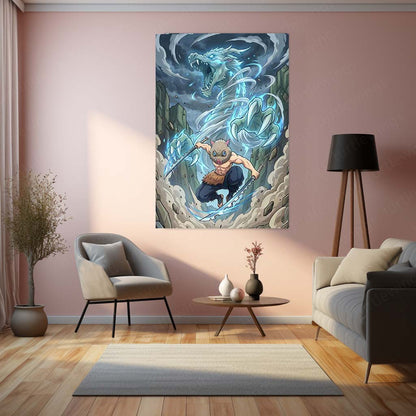Anime Metal Poster | Inosuke Hashibira Beast Breathing Metal Poster | Demon Slayer Anime Wall Art | Premium Action Metal Print