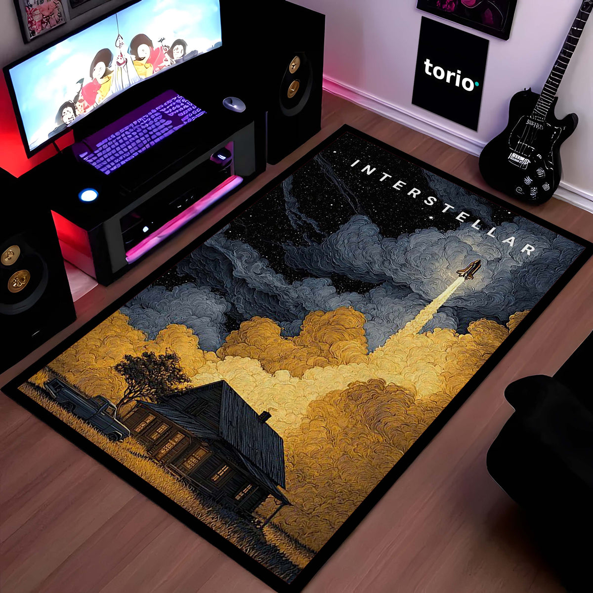Interstellar Space Aesthetic Floor Mat | Rocket Launch Galaxy Area Flat Rug | Anti-Slip 3mm Absorbent Floor Mat for Bedroom, Living Room, Gaming & Sci-Fi Decor
