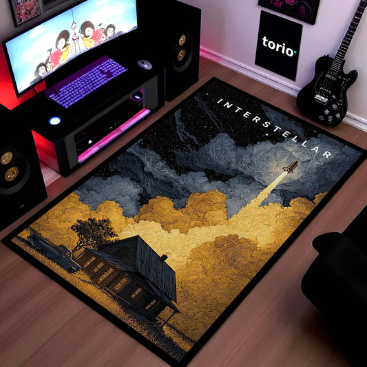 Interstellar Space Aesthetic Floor Mat | Rocket Launch Galaxy Area Flat Rug | Anti-Slip 3mm Absorbent Floor Mat for Bedroom, Living Room, Gaming & Sci-Fi Decor