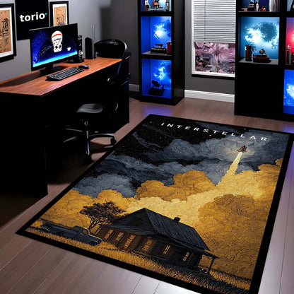 Interstellar Space Aesthetic Floor Mat | Rocket Launch Galaxy Area Flat Rug | Anti-Slip 3mm Absorbent Floor Mat for Bedroom, Living Room, Gaming & Sci-Fi Decor
