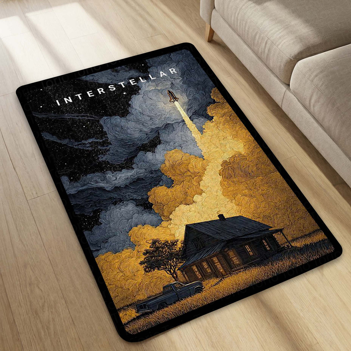 Interstellar Space Aesthetic Floor Mat | Rocket Launch Galaxy Area Flat Rug | Anti-Slip 3mm Absorbent Floor Mat for Bedroom, Living Room, Gaming & Sci-Fi Decor