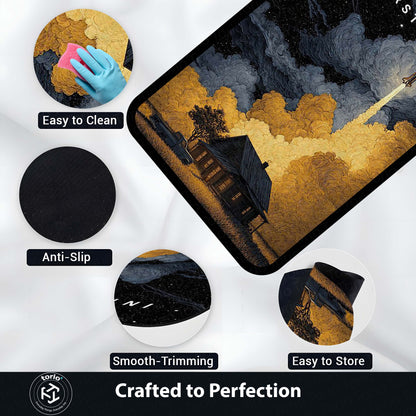 Interstellar Space Aesthetic Floor Mat | Rocket Launch Galaxy Area Flat Rug | Anti-Slip 3mm Absorbent Floor Mat for Bedroom, Living Room, Gaming & Sci-Fi Decor