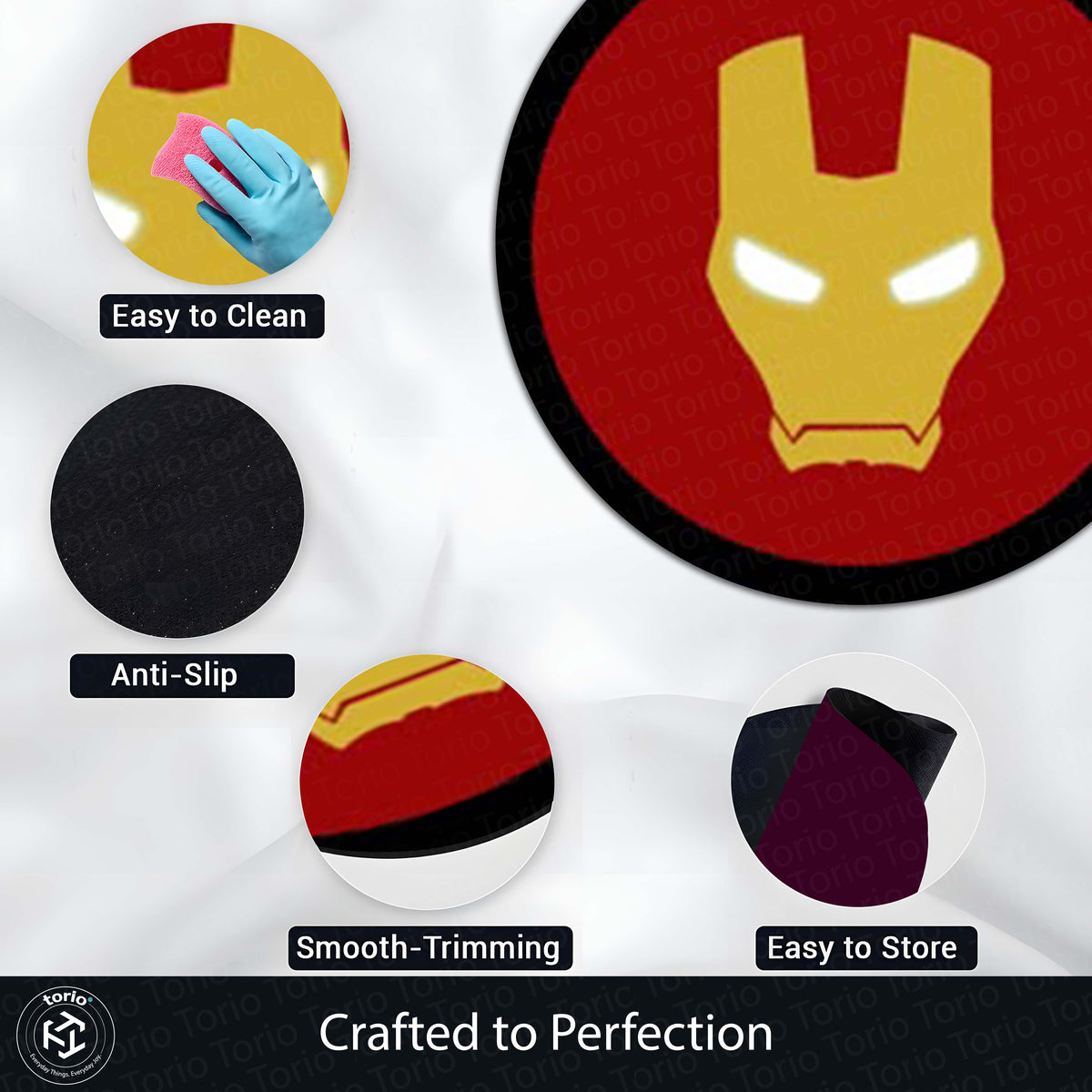 Iron Man Arc Reactor Round Flat Rug | Marvel Superhero Floor Mat | Anti-Slip 3 mm Absorbent Circle Flat Rug for Bedroom, Gaming Room & Marvel Fan Decor