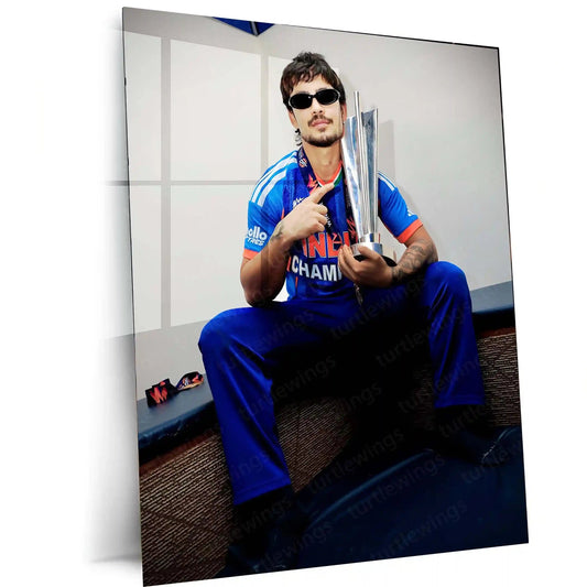 Cricket Metal Poster | Ishan Kishan Champion Metal Poster | Team India Victory Trophy Wall Art | Cricket Superstar Portrait Frame - TURTLEWINGS