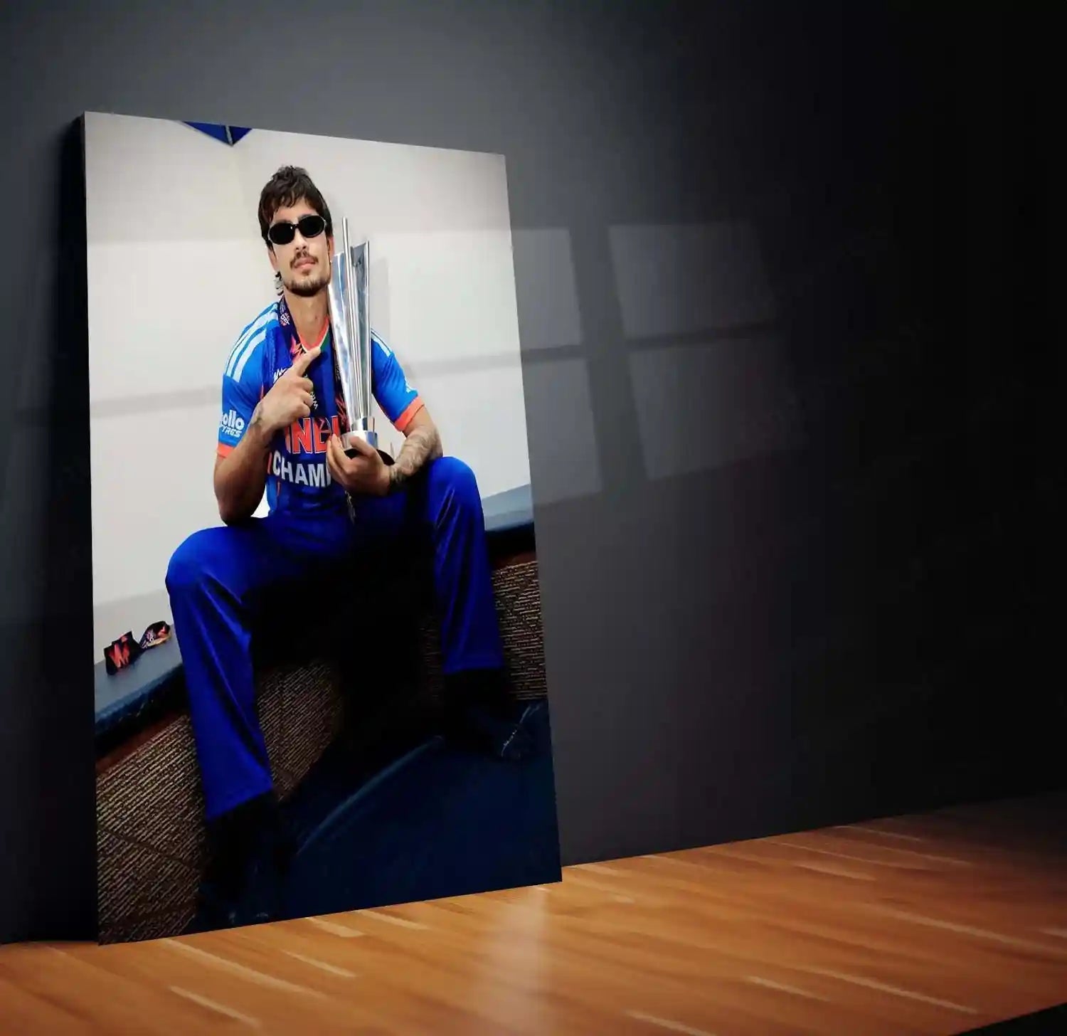 Cricket Metal Poster | Ishan Kishan Champion Metal Poster | Team India Victory Trophy Wall Art | Cricket Superstar Portrait Frame - TURTLEWINGS