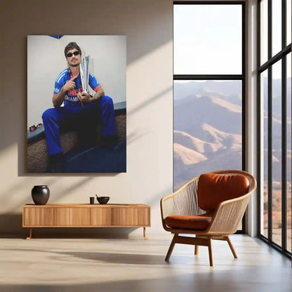 Cricket Metal Poster | Ishan Kishan Champion Metal Poster | Team India Victory Trophy Wall Art | Cricket Superstar Portrait Frame - TURTLEWINGS