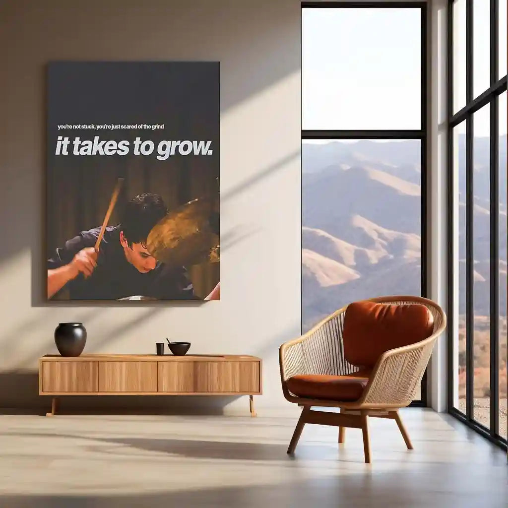 Quote Metal Poster | Andrew Neiman – It Takes the Grind Metal Frame Relentless Practice, Obsession & Greatness Mindset Wall Art | “It Takes the Grind to Grow” Quote Metal Poster - TURTLEWINGS 