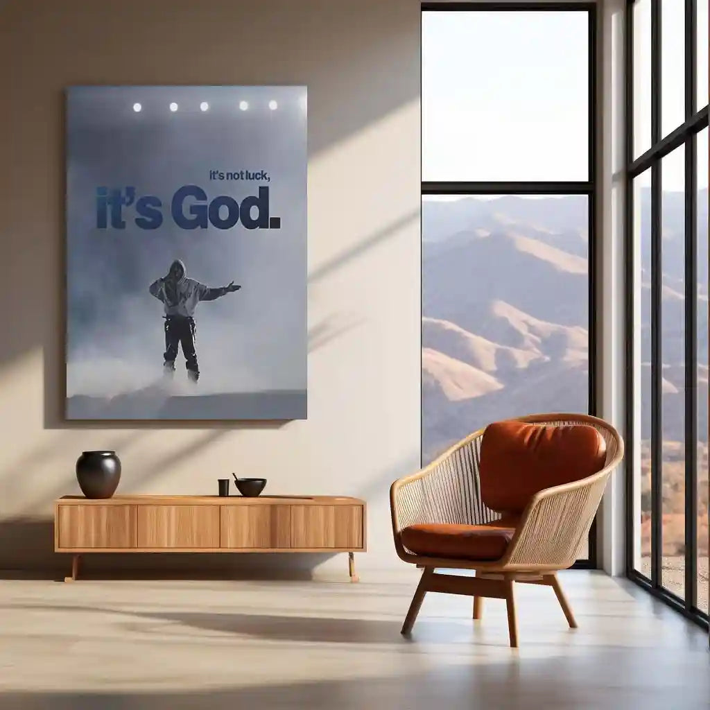 Quote Metal Poster | It’s Not Luck, It’s God – Kanye West Quote Metal Frame Faith Over Chance Motivational Wall Art | “It’s Not Luck, It’s God” Belief & Purpose Quote Metal Poster - TURTLEWINGS 