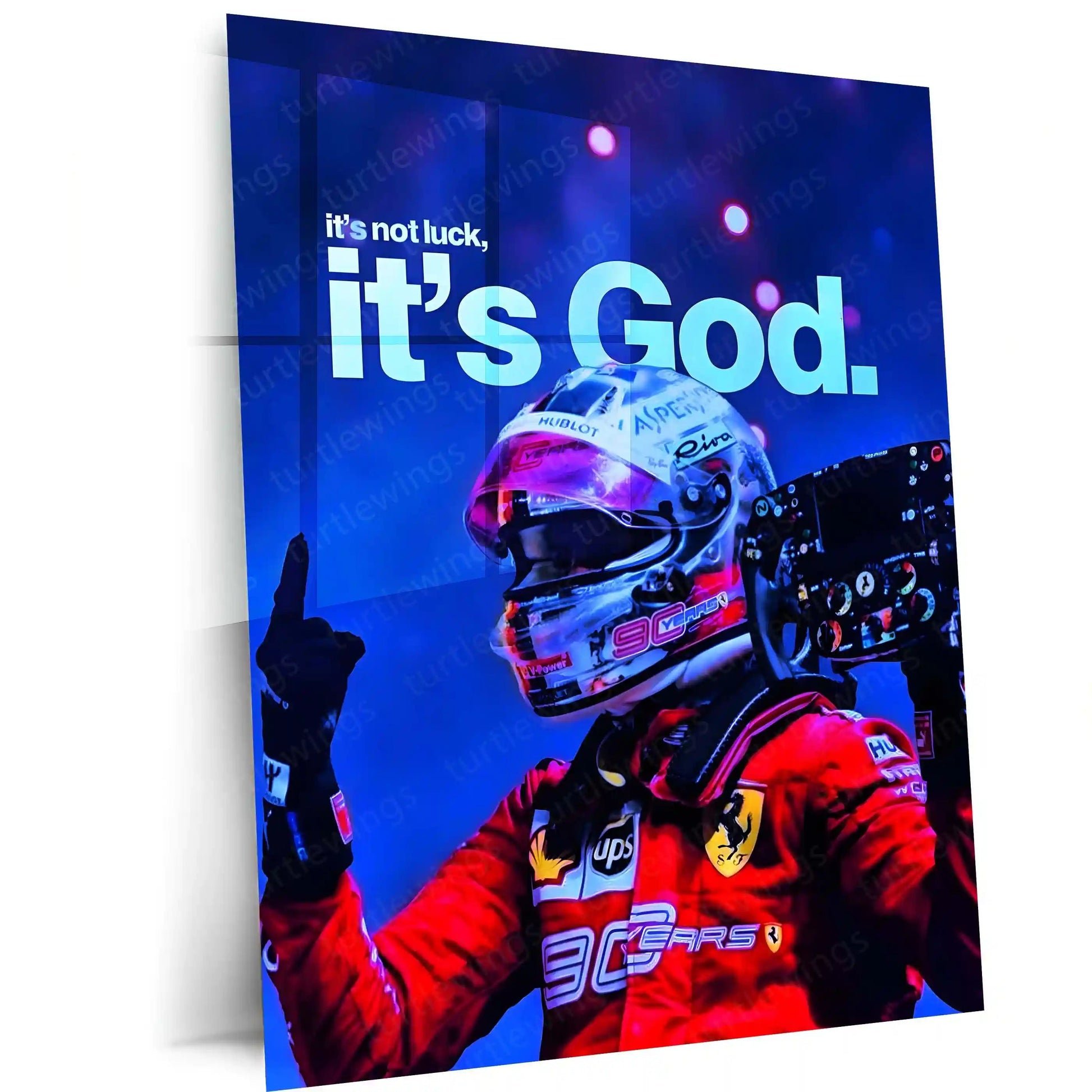 Quote Metal Poster | Charles Leclerc – It’s Not Luck, It’s God Metal Frame Faith, Focus & Formula 1 Destiny Wall Art | Discipline Over Chance Quote Metal Poster - TURTLEWINGS 