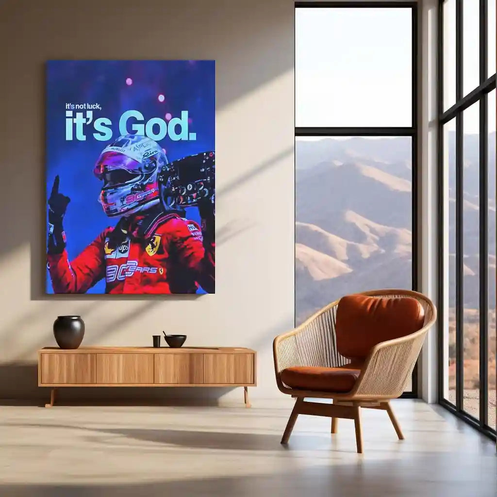 Quote Metal Poster | Charles Leclerc – It’s Not Luck, It’s God Metal Frame Faith, Focus & Formula 1 Destiny Wall Art | Discipline Over Chance Quote Metal Poster - TURTLEWINGS 