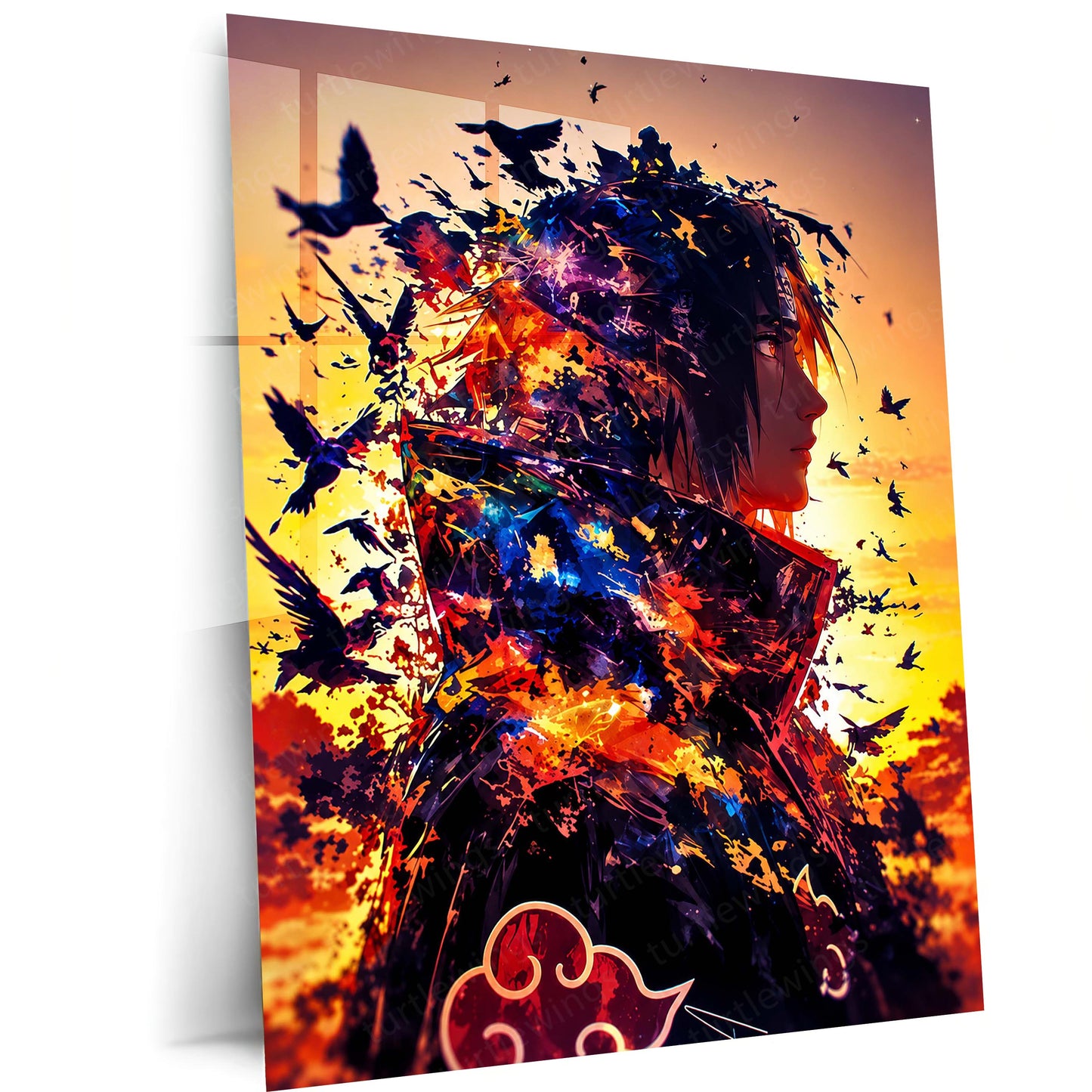Anime Metal Poster | Naruto Metal Poster | Itachi Uchiha Akatsuki Sunset Wall Art | Epic Shinobi Anime Metal Frame